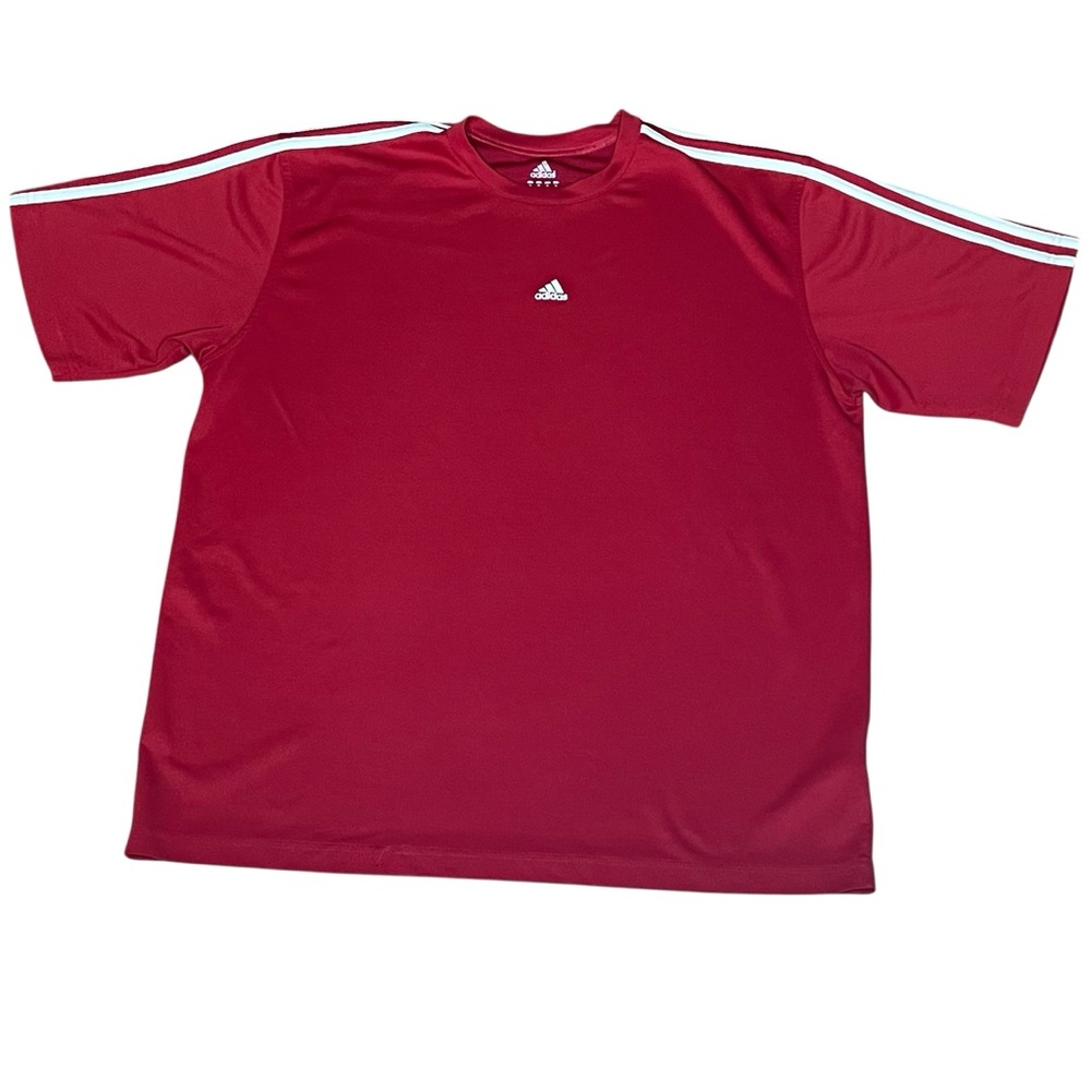 ADIDAS Vintage Men’s Climalite Red with White Stripe Crew Neck Tshirt  SZ XL
